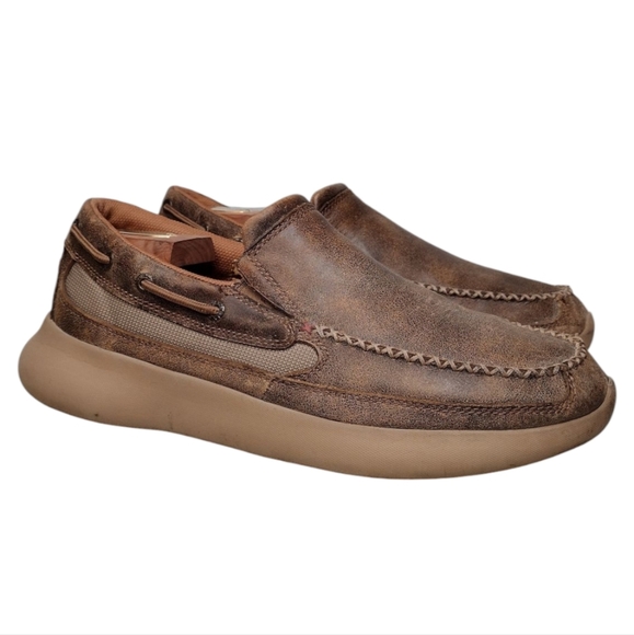 Twisted X Brown Leather Moccasin Driving Slip-On Casual Loafers Sz 10 - Picture 1 of 11